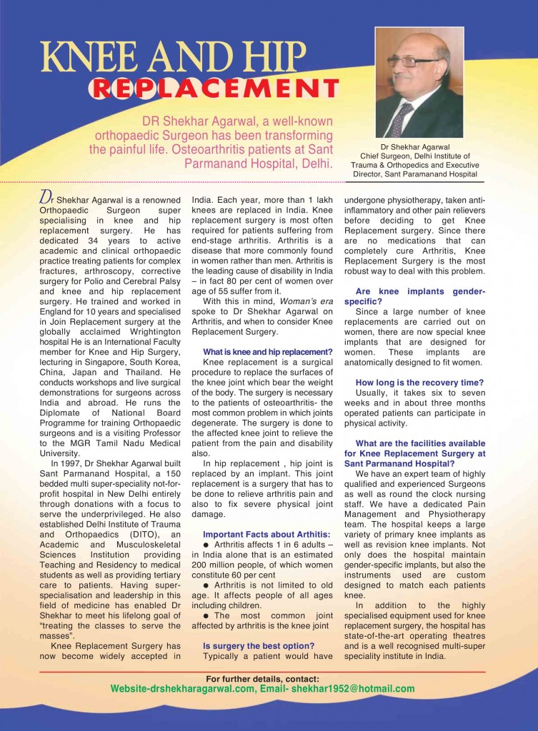 Article of Dr. Shekhar Agarwal in woman;s ERA Magzine on Jan-2014